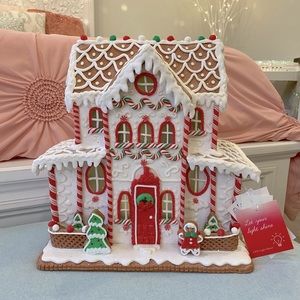 Let Your Light Shine Light-Up White and Red Peppermint Gingerbread House